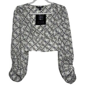 LOVE X DESIGN Geometric Print Cropped Blouse‎ Long Sleeve Women's Size S